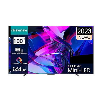 Hisense 100" U7KQ, 4K Ultra HD 3840x2160, ULED, FALD, Quantum Dot, 144Hz, IPS, HDR 10+, HLG, Dolby Vision IQ, Dolby Atmos, Smart TV, WiFi 5GHz, WiFi Direct, BT, Anyview Cast, 4xHDMI, 2xUSB, LAN, CI+, DVB-T2/C/S2, Black