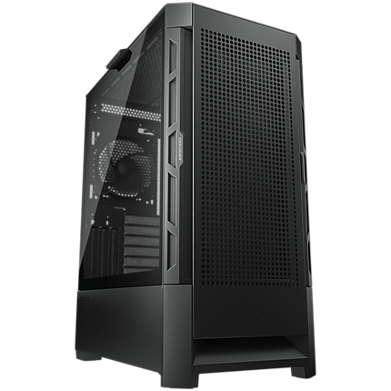 COUGAR case Airface, Mid Tower, MiniITX/MicroATX/ATX/ CEB/ E-ATX, 230 x 491 x 386 (mm), USB 3.0 x 2, USB 2.0 x 1, 4 Pole Headset Audio Jack x1, Reset Button, Airflow Panel, 120mm Black fan x 1 pre-installed, 4 mm Tempered glass