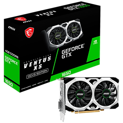 MSI Video Card Nvidia GeForce GTX 1650 D6 VENTUS XS OCV3, 4GB GDDR6, 128bit, Boost: 1620 MHz, 12Gbps, 896 CUDA Cores, 1x DP 1.4a, HDMI 2.0b, DL-DVI-D, RAY TRACING, Dual Fan, 1x6pin, 300W Recommended PSU, 3Y