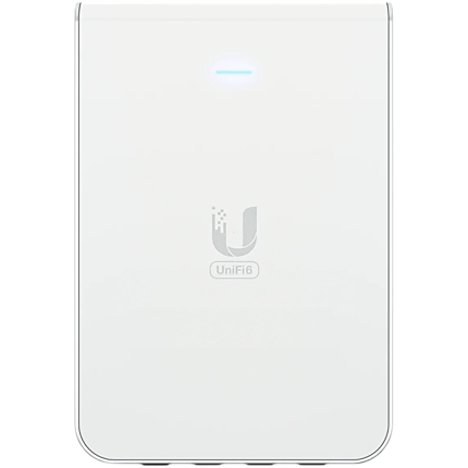 UniFi6 In-Wall. Wall-mounted WiFi 6 access point with a built-in PoE switch.