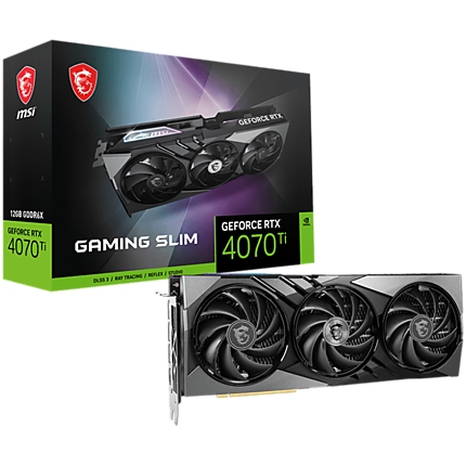 MSI Video Card Nvidia GeForce RTX 4070 TI GAMING SLIM 12G, 12GB GDDR6X, 192bit, Boost: 2610 MHz, 7680 CUDA Cores, PCIe 4.0, 3x DP 1.4a, HDMI 2.1a, RAY TRACING, Triple Fan, 1x 16pin, 700W Recommended PSU, 3Y