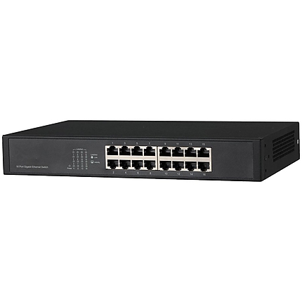 Dahua 16-Port 10/100/1000 Layer 2 unmanaged Switch, switch capacity 32G, packet forwarding rate 23.8Mpps, AC 240V