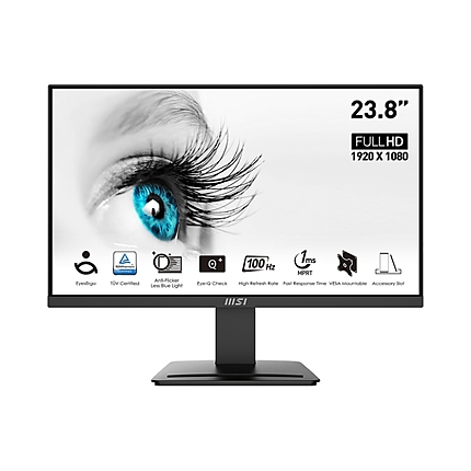 MSI PRO MP2412, 23.8", 100Hz, 1920x1080 FHD, VA, 1ms MPRT, 4ms GTG, 4000:1 CONTRAST RATIO, Anti-glare, 1x HDMI, 1x DP, VESA 75, Tilt, 300 cd/m2, 113% (CIE 1976), VESA 75mm, Display Kit App, T?V certified anti-flicker, 9S6-3BA9CH-042