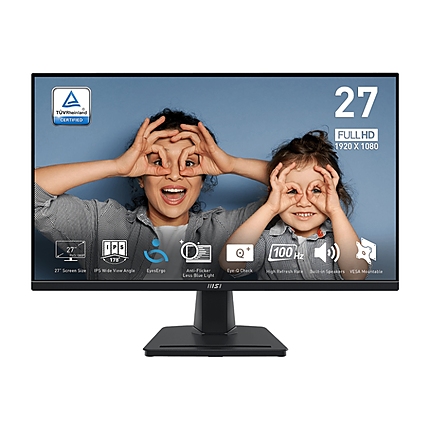 MSI PRO MP275, 27", IPS, 100Hz, 1920x1080 FHD, 1ms MPRT, 4ms GTG, 300 cd/m2, 93% (CIE 1976), Anti-glare, EyesErgo, MSI EYE CARE, DISPLAY KIT APP, 1x HDMI, 1x D-Sub (VGA), Speakers 2x 2W, Tilt, 1x Line-in, 1x Headphone-out, VESA 100, 9S6-3PC3CM-002