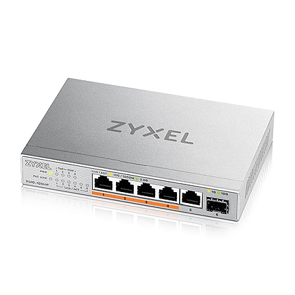 ZyXEL XMG-105 5 Ports 2,5G + 1 SFP+, 4 ports 70W total PoE++ Desktop MultiGig unmanaged Switch