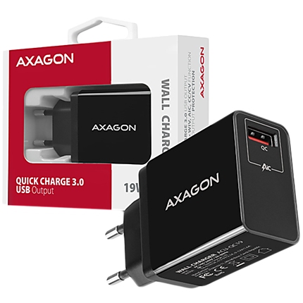 AXAGON ACU-QC19 wall charger 1x QC3.0/AFC/FCP/SMART, 19W, black