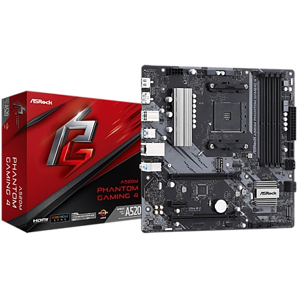 ASROCK MB Desktop A520M Phantom Gaming 4, AM4, 4x DDR4, 2x PCIe 3.0 x16, 1x PCIe 3.0 x1, 1x Ultra M.2, 4x SATA 3, 1x DVI, 1x HDMI, 6x SUB 3.2, 6x USB 2.0, 1x GLAN, 1x PS2, mATX, retail