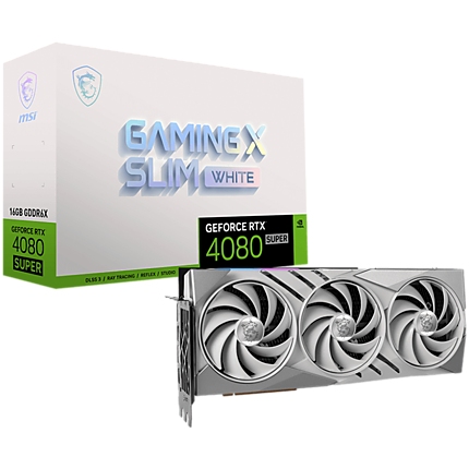 MSI Video Card Nvidia GeForce RTX 4080 SUPER 16G GAMING X SLIM WHITE, 16GB GDDR6X, 256-bit, 23 Gbps Effective Memory Clock, 2610 MHz Boost, 10240 CUDA Cores, 2x DP v1.4a, 2x HDMI 2.1a, RAY TRACING, Triple Fan, 850W Recommended PSU, 3Y