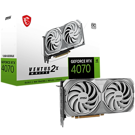 MSI Video Card NVidia GeForce RTX 4070 SUPER 12G VENTUS 2X WHITE OC, 12GB GDDR6X, 192-bit, 2505 MHz Boost, 7168 CUDA Cores, PCIe 4.0, 3x DP 1.4a, HDMI 2.1a, RAY TRACING, Dual Fan, 650W Recommended PSU, 3Y