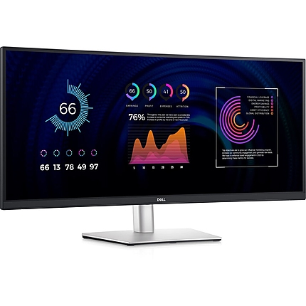 Dell P3424WE, 34" Curved, WQHD AG, IPS, 21:9, 5ms, 1000:1, 300 cd/m2, (3440x1440 ), 99% sRGB, HDMI, DP, USB-C PD of up to 90W, USB 3.2 hub, KVM ports, RJ45, ComfortView Plus, Height Adjustable, Swivel, Tilt, Black