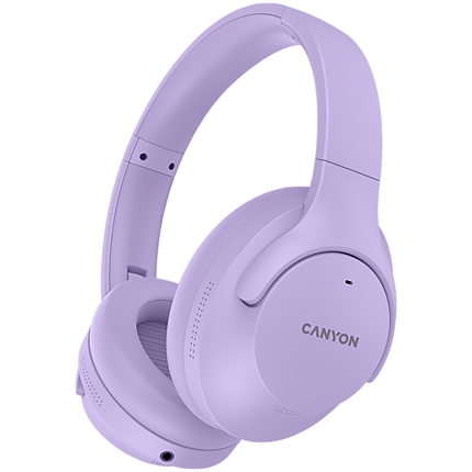 CANYON OnRiff 10, Canyon Bluetooth headset,with microphone,with Active Noise Cancellation function, BT V5.3 AC7006, battery 300mAh, Type-C charging plug, PU material, size:175*200*84mm, charging cable 80cm and audio cable 150cm, Purple, weight:253g