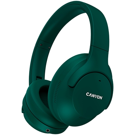 CANYON OnRiff 10, Canyon Bluetooth headset,with microphone,with Active Noise Cancellation function, BT V5.3 AC7006, battery 300mAh, Type-C charging plug, PU material, size:175*200*84mm, charging cable 80cm and audio cable 150cm, Green, weight:253g