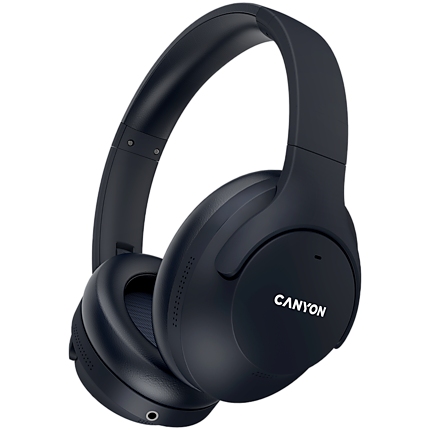 CANYON OnRiff 10, Canyon Bluetooth headset,with microphone,with Active Noise Cancellation function, BT V5.3 AC7006, battery 300mAh, Type-C charging plug, PU material, size:175*200*84mm, charging cable 80cm and audio cable 150cm, Black, weight:253g