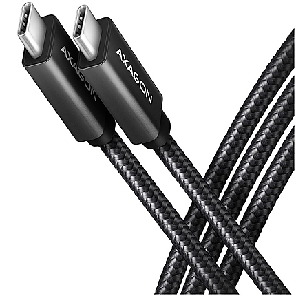 Axagon Data and charging USB 3.2 Gen 2 cable lengh 2 m. PD 100W, 5A, 4K HD video. Black braided.