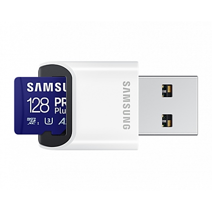 Карта памет Samsung PRO Plus, microSDXC, UHS-I, 128GB, Адаптер, USB четец