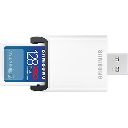 Карта памет Samsung PRO Plus, SD Card, 128GB, USB Четец, Бяла