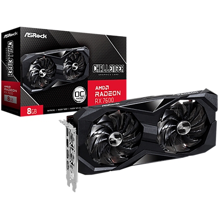 ASROCK Video Card AMD Radeon RX-7600 Challenger 8GB GDDR6 128bit, 2695 MHz / 18Gbps, 3x DP 2.1, 1x HDMI, 2 fan, 2 slot