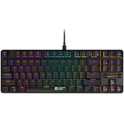 CANYON Cometstrike TKL GK-50, 87keys Mechanical keyboard, 50million times life, with VS11K30A solution, GTMX red switch, Rainbow backlight, 20 modes, 1.8m PVC cable, metal material + ABS, US layout, size: 354*126*26.6mm, weight:624g, black