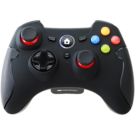 CANYON GP-W6, 2.4G Wireless Controller with Dual Motor, Rubber coating, 2PCS AA Alkaline battery ,support PC X-input mode/D-input mode, PS3, Android/nano size dongle,black