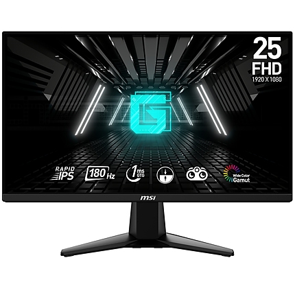 MSI G255F, 24.5", Rapid IPS, 180Hz, 1ms, 1920x1080 FHD, Anti-glare, Adaptive-sync, Night Vision, Frameless, Anti-Flicker, Less Blue Light, 300 nits, 1000:1, 100M:1, 1x Display Port (1.2a), 2x HDMI (2.0b), Headphone out, Tilt, FRAMELESS