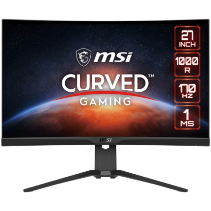 MSI G272CQP Curved Gaming Monitor, 27" 170Hz, 4K WQHD (2560x1440) 16:9, VA Anti-glare, 1000R curve, 1ms, 300nits, 3000:1, 178°/178°, Adaptive Sync, Adjustable Stand, 1x DP, 2x HDMI, 1xType-C, 3Y Warranty