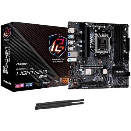 ASROCK B650M PG LIGHTNING WIFI AM5 Socket, 4x DDR5 7200+ Dual Channel RAM, PCIe 4.0 x16, 3.0 x16, 3x M.2 socket, 4x SATA 6GB, 17x USB, 7.1 Audio, Wifi 6E, 2.5GB LAN, mATX