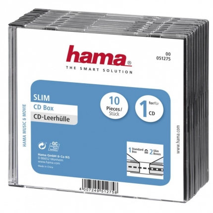 Hama Slim CD кутийки за дискове, опаковка от 10 бр, прозрачен/черен