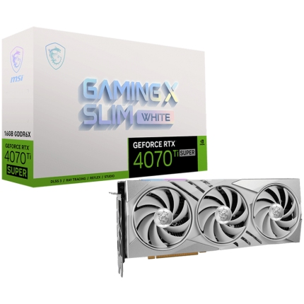 MSI Video Card Nvidia GeForce RTX 4070 Ti SUPER 16G GAMING SLIM WHITE, 16GB GDDR6X, 256-bit, 21 Gbps Effective Memory Clock, 2670 MHz Boost, 8448 CUDA Cores, 3x DisplayPort 1.4a, HDMI 2.1, RAY TRACING, Triple Fan, 700W Recommended PSU, 3Y