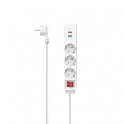 HAMA Разклонител  USB-C/USB-A 3.4A, 3 гнезда, 2x USB, PD/Quick charge, макс 18W,1.4м, 3680W, бял