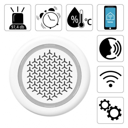 HAMA Смарт алармена сирена 97.4 dB, звук и мигаща светлина, за управление с глас / приложение