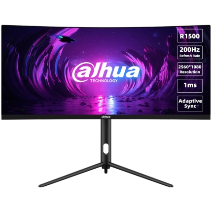 Dahua LM30-E330CA Curved Gaming Monitor, 30" WFHD (2560x1080), VA, 200Hz, 250 nits, 120% sRGB, 21:9, 3000:1, 178°/178°, 1ms, VESA, 2x DP 1.4, 2x HDMI 2.0, 1x Audio out, DC 12V, 4A, 55W.