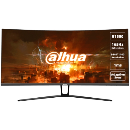 Dahua LM34-E330C Curved Gaming Monitor, 34" UWQHD (3440x1440), VA, 165Hz, 350 nits, 120% sRGB, 21:9, 3000:1, 178°/178°, 1ms, VESA, 2x DP 1.4, 2x HDMI 2.0, 1x Audio out, DC 12V, 2A, 78W.