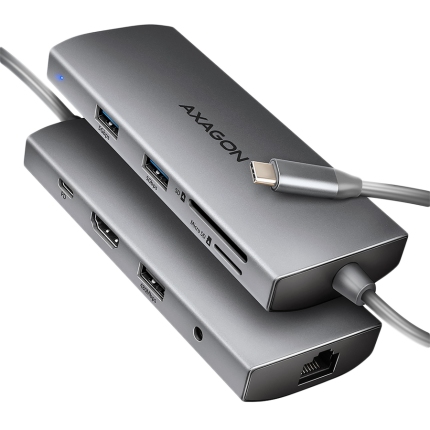 AXAGON HMC-8HLSA USB-C 3.2 Gen 1 hub, 3x USB-A + 4K/30Hz HDMI + SD/microSD, GLAN, Audio, PD 100W, 20cm USB-C cable