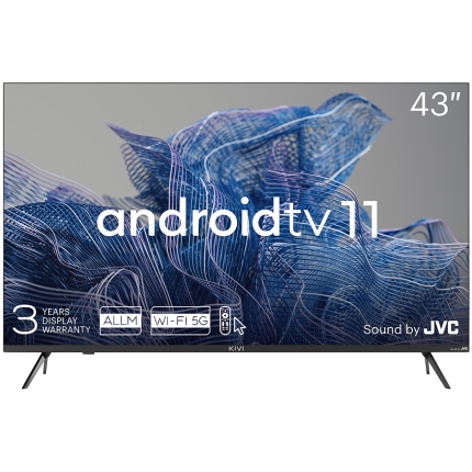 43', UHD, Android TV 11, Black, 3840x2160, 60 Hz, Sound by JVC, 2x12W, 53 kWh/1000h , BT5.1, HDMI ports 4, 24 months