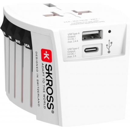 Адаптер SKROSS PRO MUV USB-A, USB-C, 1.302962, World, Бял