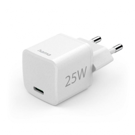 Бързо мини зарядно HAMA "Eco", USB-C (PD) / Qualcomm® 3.0, 25 W, бяло