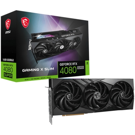 MSI Video Card Nvidia GeForce RTX 4080 SUPER 16G GAMING X SLIM, 16GB GDDR6X, 256-bit, 23 Gbps Effective Memory Clock, 2610 MHz Boost, 10240 CUDA Cores, 2x DP v1.4a, 2x HDMI 2.1a, RAY TRACING, Triple Fan, 850W Recommended PSU, 3Y