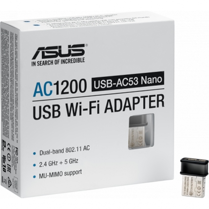 Безжичен USB Адаптер ASUS USB-AC53 Nano, AC1200 Dual-band USB Wi-Fi