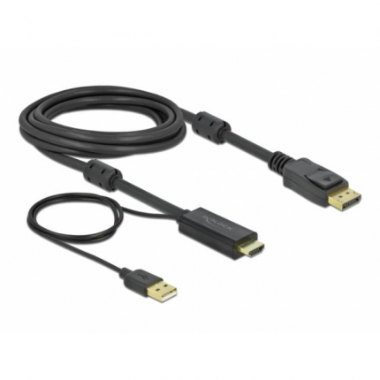 Кабел Delock HDMI мъжко - DisplayPort USB мъжко, 4K 30 Hz, 3 м, Черен