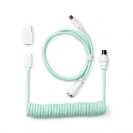 Кабел за клавиатура Keychron Coiled Aviator Straight Custom USB Cable, USB-C - USB-C, Mint