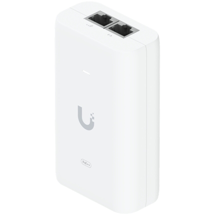 UBIQUITI PoE++ Adapter; Delivers up to 60W of PoE++; Surge, peak pulse, and overcurrent protection; Contains RJ45 data input, AC cable with earth ground, and PoE++ output; LED indicator for status monitoring.