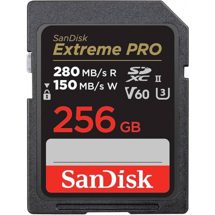 SanDisk Extreme PRO 256GB V60 UHS-II SD cards, 280/150MB/s,V60,C10,UHS-II, EAN: 619659202149