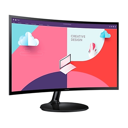 Samsung S24C360 24" Curved VA LED, 1800R, 60hz, 4 ms GTG, 1920x1080, 250cd/m2, 3000:1 Contrast, Eye Saver Mode, Flicker Free, Freesync, Mega DCR, D-Sub, HDMI,Headphone Jack, 178°/178°, Black