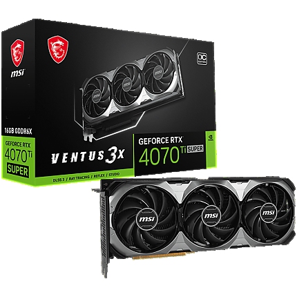 MSI Video Card Nvidia RTX 4070 Ti SUPER 16G VENTUS 3X OC, 16GB GDDR6X, 256bit, 21Gbps Memory speed, Boost: 2640 MHz, 8448 CUDA Cores, 3x DP 1.4a, HDMI 2.1a, RAY TRACING, Triple Fan, 1x 16pin, 700W Recommended PSU, 3Y