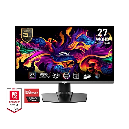 MSI MPG 271QRX QD-OLED, 26.5", 360Hz, 0.03ms, WQHD 2560x1440, Oled Care 2.0, Fanless Design with Graphene, ClearMR 13000, KVM, Mystic Light, AI VISION, 250 nits, 1500000:1, 100M;1, DP (1.4a), 2x HDMI (2.1), Type-C (DP alt. PD 90W), USB HUB, Adj.Stand 110