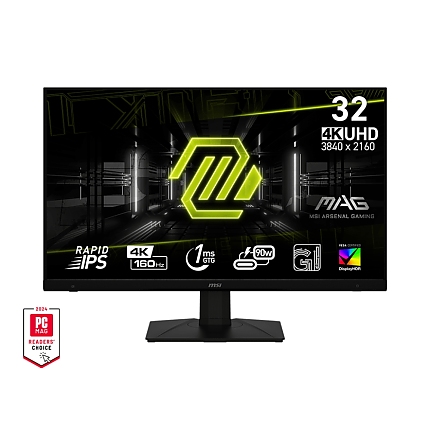 MSI MAG 322UPF, 32", Rapid IPS, 160Hz, 1ms, UHD 3840x2160, FLAT, HDR 400, FreeSync Premium, KVM, Console mode, APP, PIP, PBP, 400 nits, 1000:1, 100M;1, DP (1.4a), 2x HDMI (2.1), 1x Type-C (DP alt. PD 90W), USB HUB, Adj.Stand 100mm, Swivel,Tilt, VESA