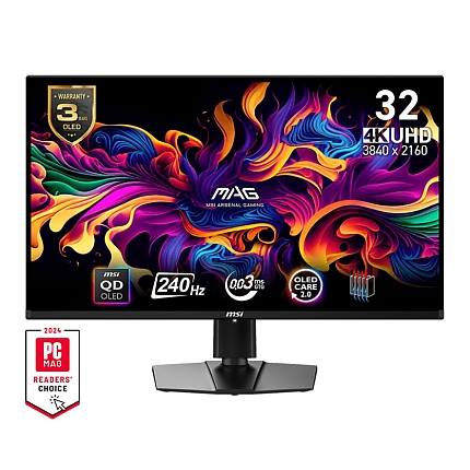 MSI MAG 321UPX QD-OLED, 31.5", 240Hz, 0.03ms, UHD 3840x2160, Oled Care 2.0, Fanless Design with Graphene, ClearMR 13000, HDR True Black 400, AI VISION, 250 nits, 1500000:1, 100M;1, DP (1.4a), 2x HDMI (2.1), Type-C (DP alt. PD 15W), Adj.Stand 100mm, VESA