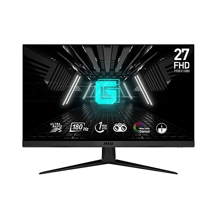 MSI G2712F, 27", Ultra Rapid IPS, 180Hz, 1ms, FHD 1920x1080, Anti-glare, FLAT, Adaptive-sync, Night Vision, Anti-Flicker, Less Blue Light, 300 nits, 1000:1, 100M:1, 1x Display Port (1.2a), 2x HDMI (2.0b), Headphone out, Tilt, FRAMELESS, VESA