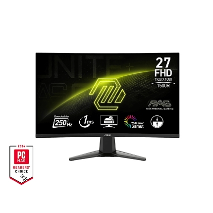 MSI MAG 27C6X, 27", VA, 240Hz, 250Hz(OC), 1ms, Curved, FHD 1920x1080, Adaptive-Sync, AI Vision, VRR, Console mode, CEC, Anti-Flicker, LBL, 250 nits, 3000:1, 100M:1, 1x Display Port (1.2a), 2x HDMI (2.0b), Headphone out, Tilt, FRAMELESS, VESA