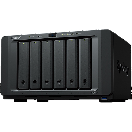 Synology DiskStation DS1621+,Tower,6-Bay 3.5'' SATA HDD/SSD, 2 x M.2 2280 NVMe SSD, CPU AMD Ryzen Quad-Core 2.2 GHz, 4 GB DDR4, 4 x RJ-45 1 GbE LAN, 3 x USB 3.0, 2 x eSATA (Expandable to 16 Bays with 2 x DX517), 1 x Gen3 x8 PCIe,5.1kg, 3y warranty